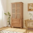 thumbnail image 3 of Historyli 64inch Kitchen Pantry Storage Cabinet,Tall Cupboard Cabinet with Rattan Doors and 2 Drawers Adjustable Shelves Utility for Bathroom and Hallway,Light walnut, 3 of 8