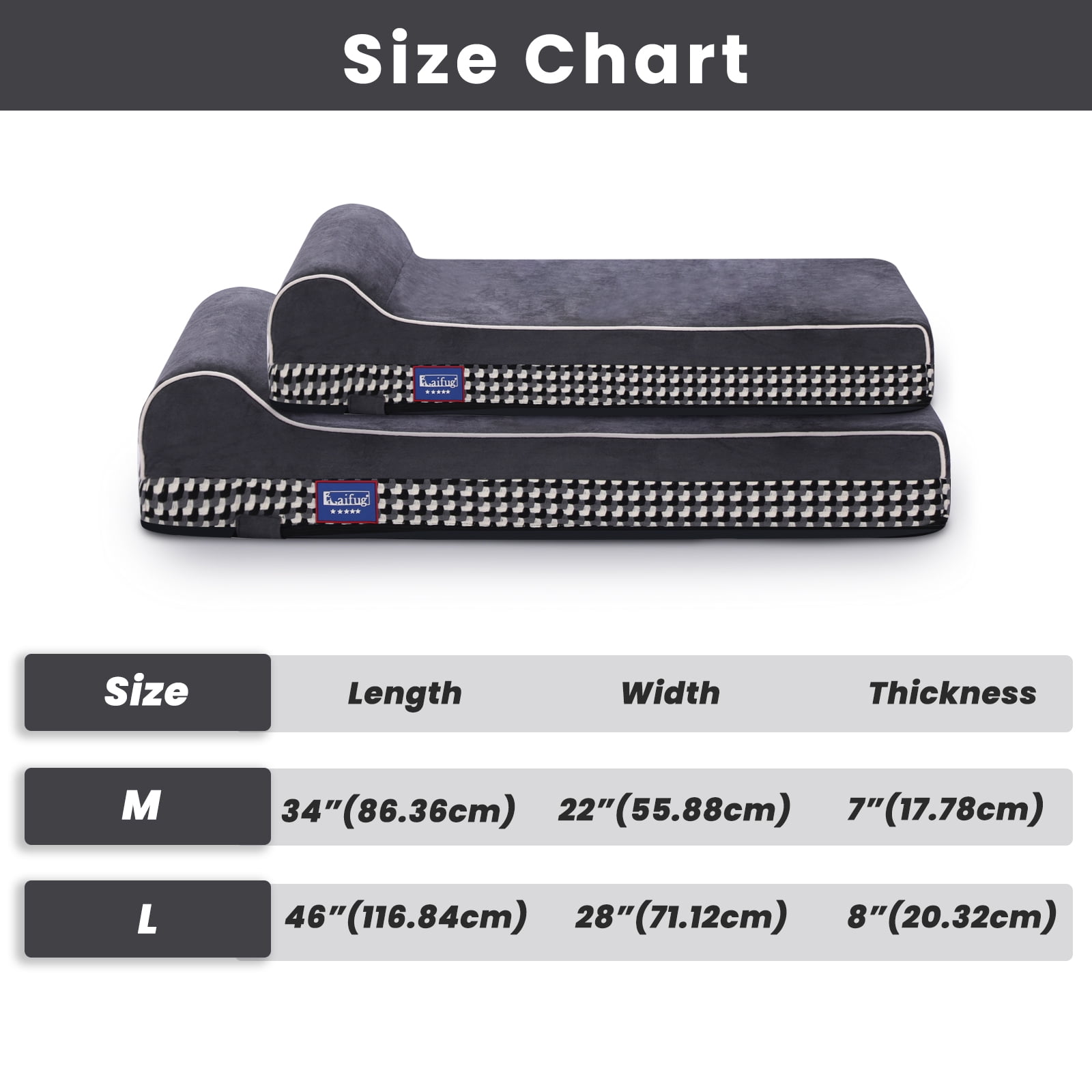 Laifug Orthopedic Memory Foam Large Dog Bed with Pillow and Durable Water Proof Liner & Removable Washable Cover (Black and White Plaid，L)