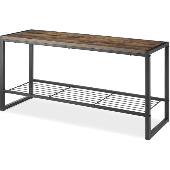 Whitmor Modern Industrial Entryway Bench w/Shoe Storage, Brown