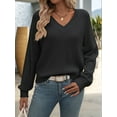 thumbnail image 3 of Womens Oversized Off the Shoulder Tops Long Sleeve Waffle Knit Shirt Drop Shoulder Sweater Top Black XL, 3 of 6