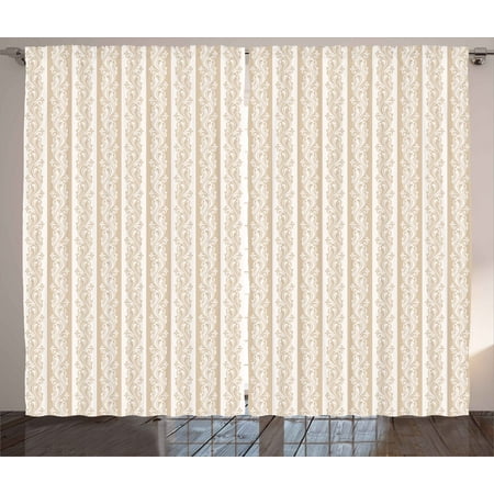 Renaissance Stripe - Ivory Curtains 2 Panels Set, Victorian Swirls in Striped Pattern Baroque Style Renaissance Inspirations Artsy Image, Window Drapes for Living Room Bedroom, 108W X 63L Inches, Cream Tan, by Ambesonne
