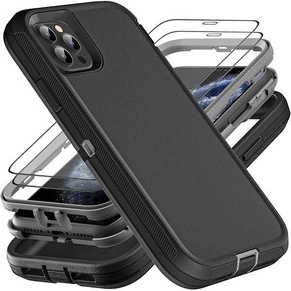 wonima44 for iPhone 11 Pro Max Case, Military Grade 3 in 1 Heavy Duty Shockproof/Drop Proof/Dust Proof Case with 2Pcs Tempered Glass Screen Protector (Black/Grey)