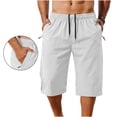 thumbnail image 2 of Men's Hiking Capri Pants 3/4 Joggers Gym/Workout Below Knee Long Shorts Lightweight Quick Dry Elastic Waist with Zipper Pockets and Drawstring White, 2 of 9