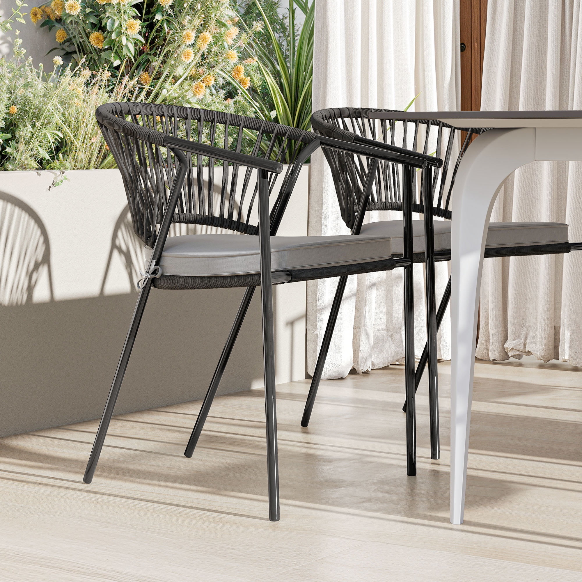 Uforic 6-Piece Outdoor Patio Dining Chairs with Cushion, Stackable Patio Chairs for Garden, Backyard, or Poolside,Gray