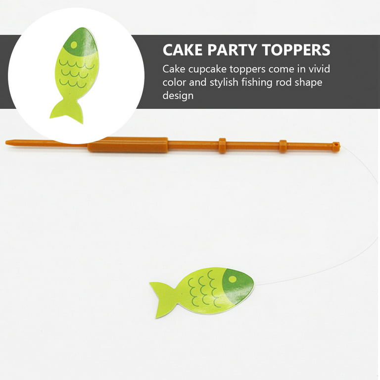 8pcs Fishing Rod Shape Cupcake Toppers Cake Decorations Table Decors (Mixed  Color) 