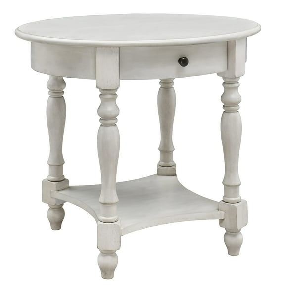 JESONVID Solid Wood Oval End Table with Drawer and Storage Shelf, 28" Traditional Retro Side Table Polished Edging Sofa Table Bedside Nightstand for Living Room Bedroom Home, Antique White