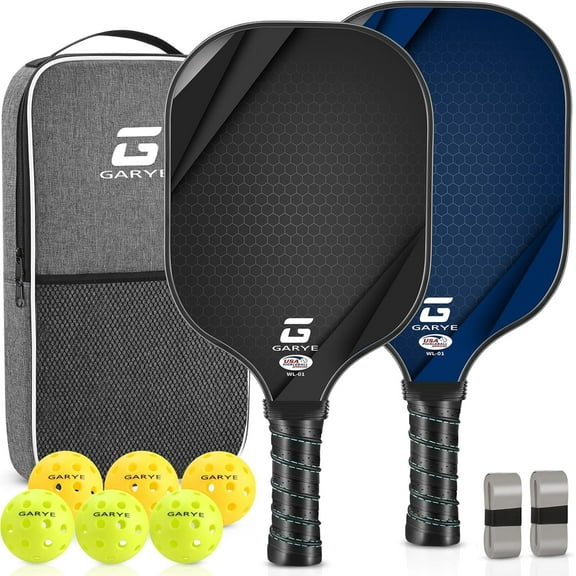 Pickleball Paddles Set of 2, USAPA Approved Carbon Fiber Pickleball Set, Lightweight Graphite Pickle Ball Rackets 2 Pack with 6 Balls, 1 Pickleball Bag, Pickle Ball Paddle Set for Men and Women