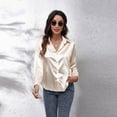 thumbnail image 3 of Jdlsppl Women's Soft Top Casual Button Up Shirt Long Sleeve Thin Loose Button Up Button Fashion Button Down Shirt Golden Small, 3 of 4