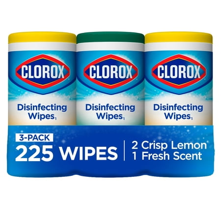 Clorox Disinfecting Wipes, (225 Count Value Pack), Crisp Lemon and Fresh Scent - 3 Pack - 75 Count