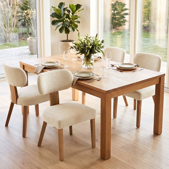 Modern Chenille Dining Chairs Set of 4,Upholstered Dining Room Chairs with Ergonomic Curved Backrest and Solid Wood Legs,Farmhouse Kitchen Accent Chairs for Dining Room,Living Room(Gream,4)