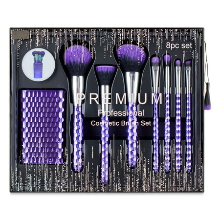 Premium 8-Piece Professional Cosmetic Brush Set, Purple