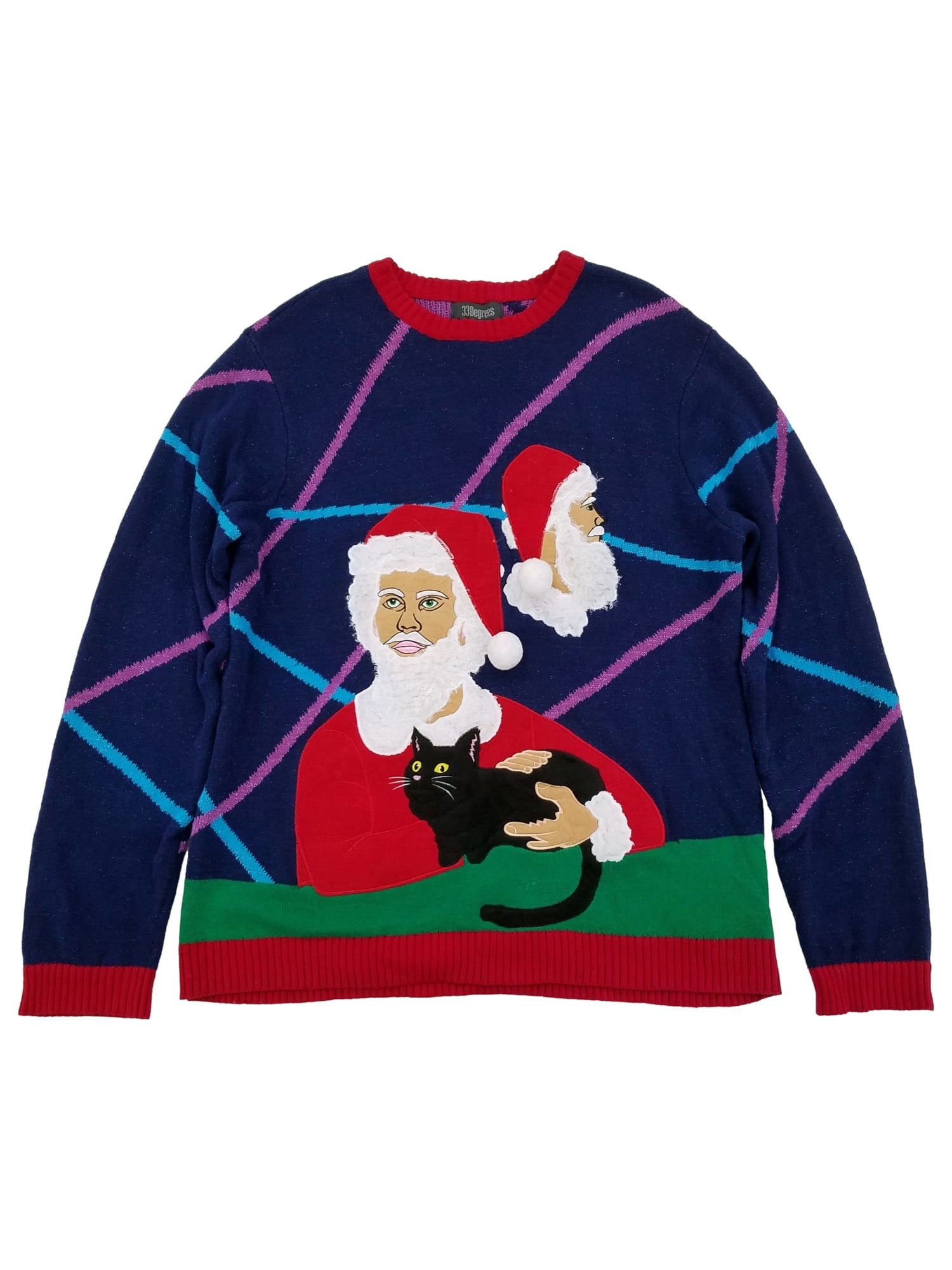 Mens Blue Santa Claus Cat Holiday 