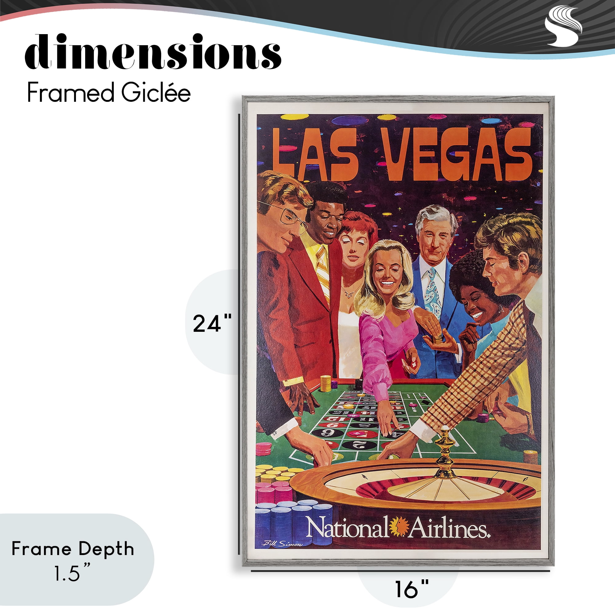 Stupell Industries Vintage Las Vegas Casino Gray Framed Giclee Art, design by Vintage Posters
