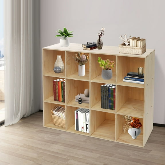 12-Cube Storage Shelf Bookcase, Floor 3-Tier Storage Cabinet 120*30*90cm