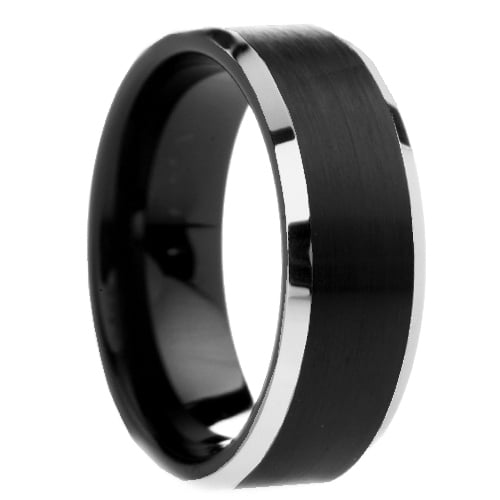 Tungsten Wedding Band Ring 8mm Men's Engagement Black and Silver Two-tone Brushed Center Lifetime Warranty