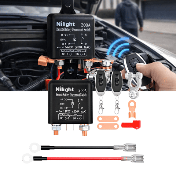 Nilight 12V 200A Remote Battery Disconnect Switch Wireless Car Battery Isolator Kill Switch with Dual Fobs for Auto Truck RV Boat Anti-Theft Power Cut Off