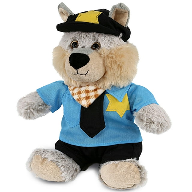 DolliBu Sitting Wolf Police Officer Plush Toy Super Soft Wolf Cop