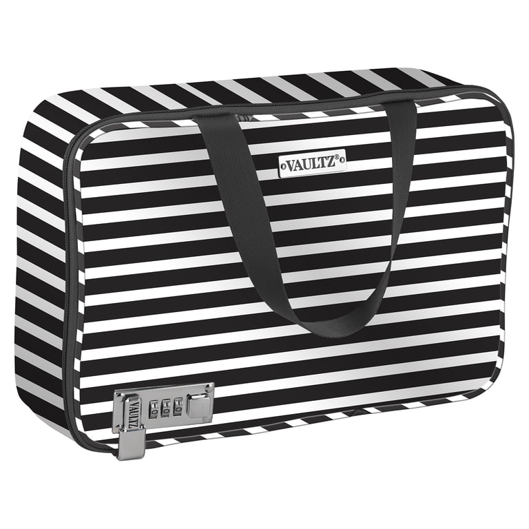 Vaultz Women's Locking Travel Bag, Black & White Stripe photo 1