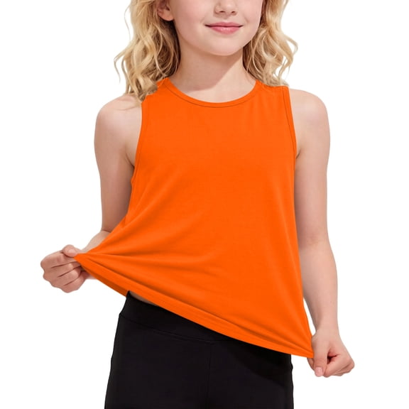 FSYBOA Casual Quick Drying Sleeveless Crew Neck Kids Athletic Tops Orange Size 11-12T