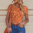 thumbnail image 6 of KLL Women 's Crew Neck Bodysuit Jumpsuits Pizza Print Short onesies Stretch T Shirts, 6 of 7