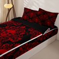 thumbnail image 3 of Homewish Bohemian Skull Zipper Queen Comforter Set with Fitted Sheet and 2 Pillowcases,Black Red Damask Zipper Bedding Set,Halloween Bed Set,Black Reversible,4pcs, 3 of 8