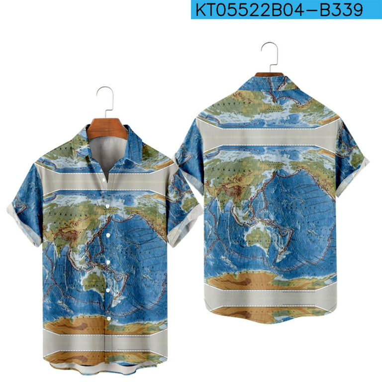 VSSSJ Hawaiian Shirts for Men Oversized Fit Fashion World Map