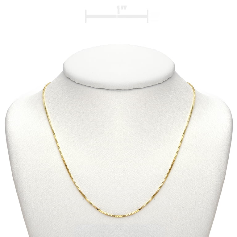 14K Solid Yellow Gold 0.6mm Box Chain Necklace – 18 Inch, Spring Ring Clasp