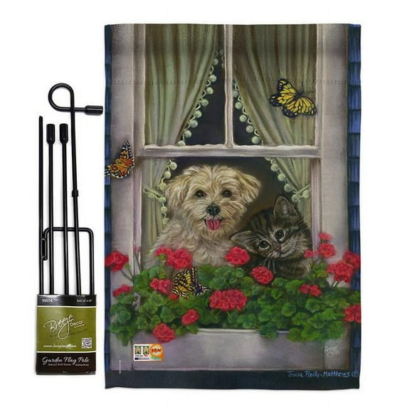 Breeze Decor BD-PT-GS-110056-IP-BO-D-US12-AL 13 x 18.5 in. Faithfully Yours Nature Pets Vertical Double Sided Mini Garden Flag Set with Banner Pole