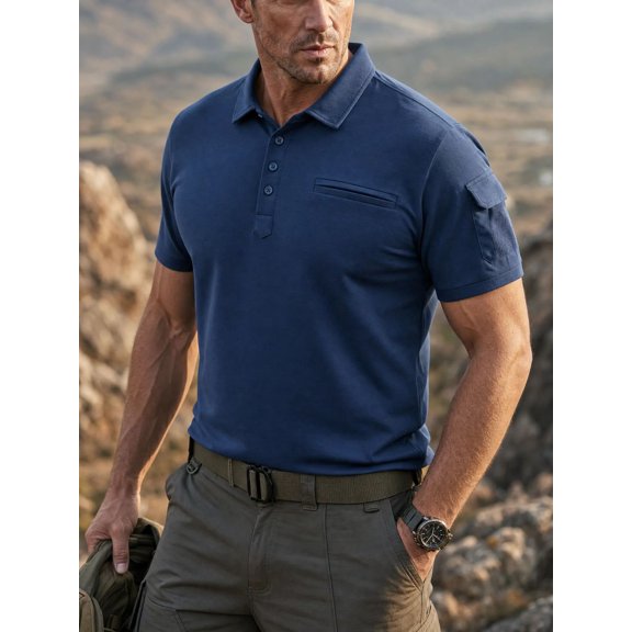 Havenx Polo Shirts for Men Short Sleeve Button Down Polo Shirt with Pockets Collared Shirts Breathable Casual Soft Lightweight Summer Clothes,Dark Blue XL