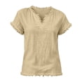 thumbnail image 4 of ByworldtasicNo Boundaries Womens Summer Short Sleeve V Neck T-Shirt Cute Lace Scallop Trim Tee Loose Fit Tops, 4 of 8