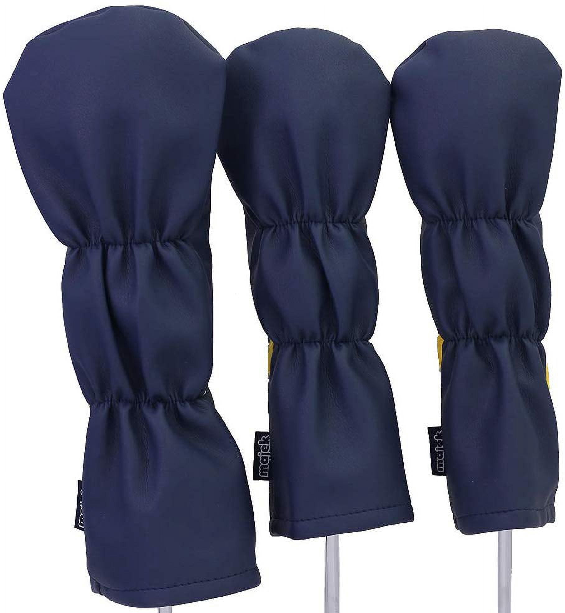 Majek Retro Golf Headcovers Blue White and Yellow Vintage Leather Style 1 3 5 Driver and Fairway Head Covers Fits 460cc Drivers Classic Look