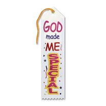 Pack of 6 White "God Made Me Special Award" Decorative Award Ribbon Bookmarks 8"