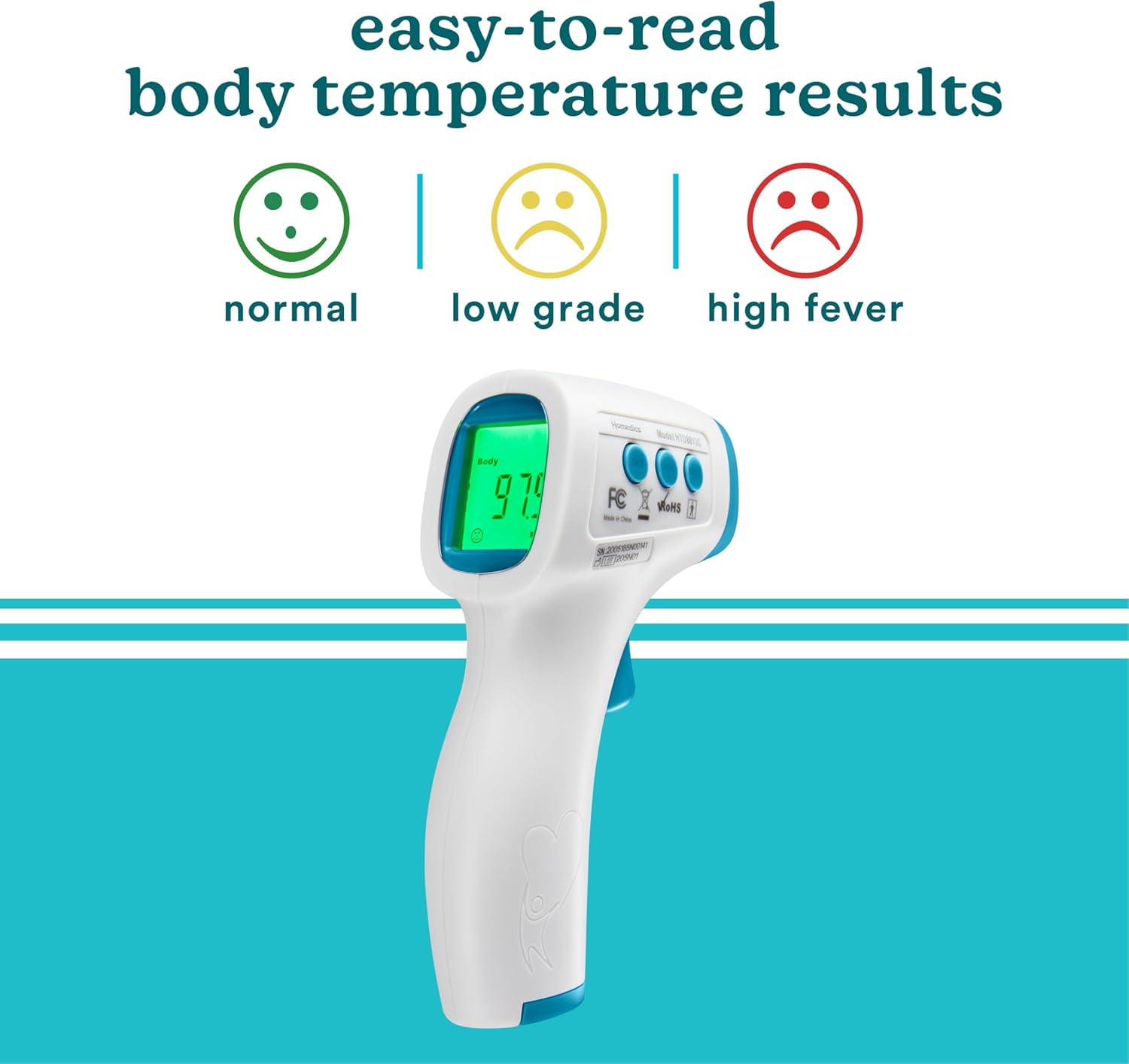 Homedics Non-Contact Digital Infrared Forehead Thermometer for Adults and Kids, Fast Accurate Results, High-Fever Alert with 4-in-1