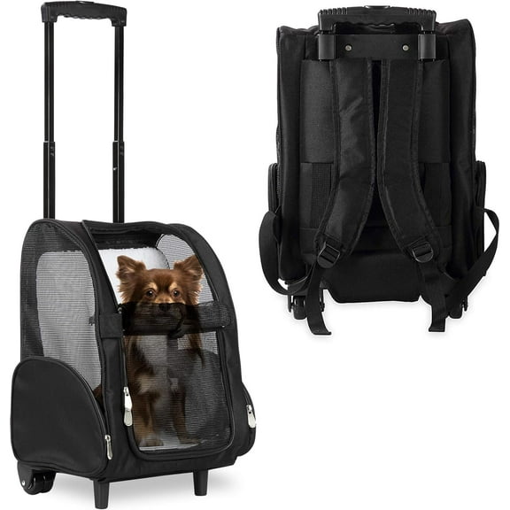 ZYPPP Deluxe Backpack Pet Travel Carrier with Double Wheels for Pets up to 10 Pounds - Black - Approved by Most Airlines