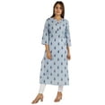 thumbnail image 6 of Moomaya Printed Womens Long Kurti 3/4 Sleeve Cotton Summer Ethnic Tunic Kurta, 6 of 9