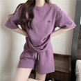 thumbnail image 2 of Women Top Shorts Set Summer Women Tracksuit 2 Pcs/set O Neck Short Sleeve T-shirt Elastic Waist Shorts Casual Sport Clothes for Lady Exercise, 2 of 7