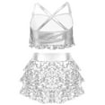 thumbnail image 2 of Sholeno Children Girls Sparkly Jazz Hip Hop Dance Clothes Crop Top Camisole Tutu Skirt Cheerleading Uniforms Silver 16, 2 of 7