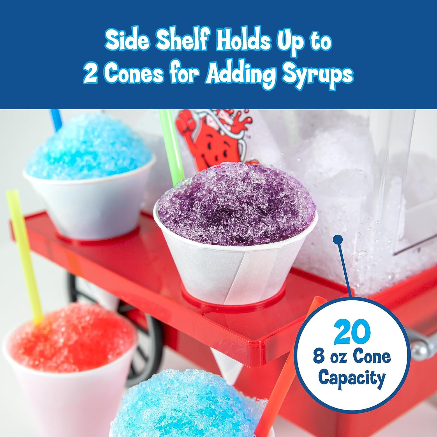 Nostalgia Snow Cone Shaved Ice Machine - Retro Table-Top Slushie Machine Makes 20 Icy Treats - Includes 2 Reusable Plastic Cups & Ice Scoop - White