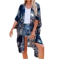 thumbnail image 1 of Mujer Chifón Estampado Floral Playa Casual 1/2 Manga Lose Mid-Length Cardigan Split Fork Cover Up Odeerbi  ODB-6, 1 of 9