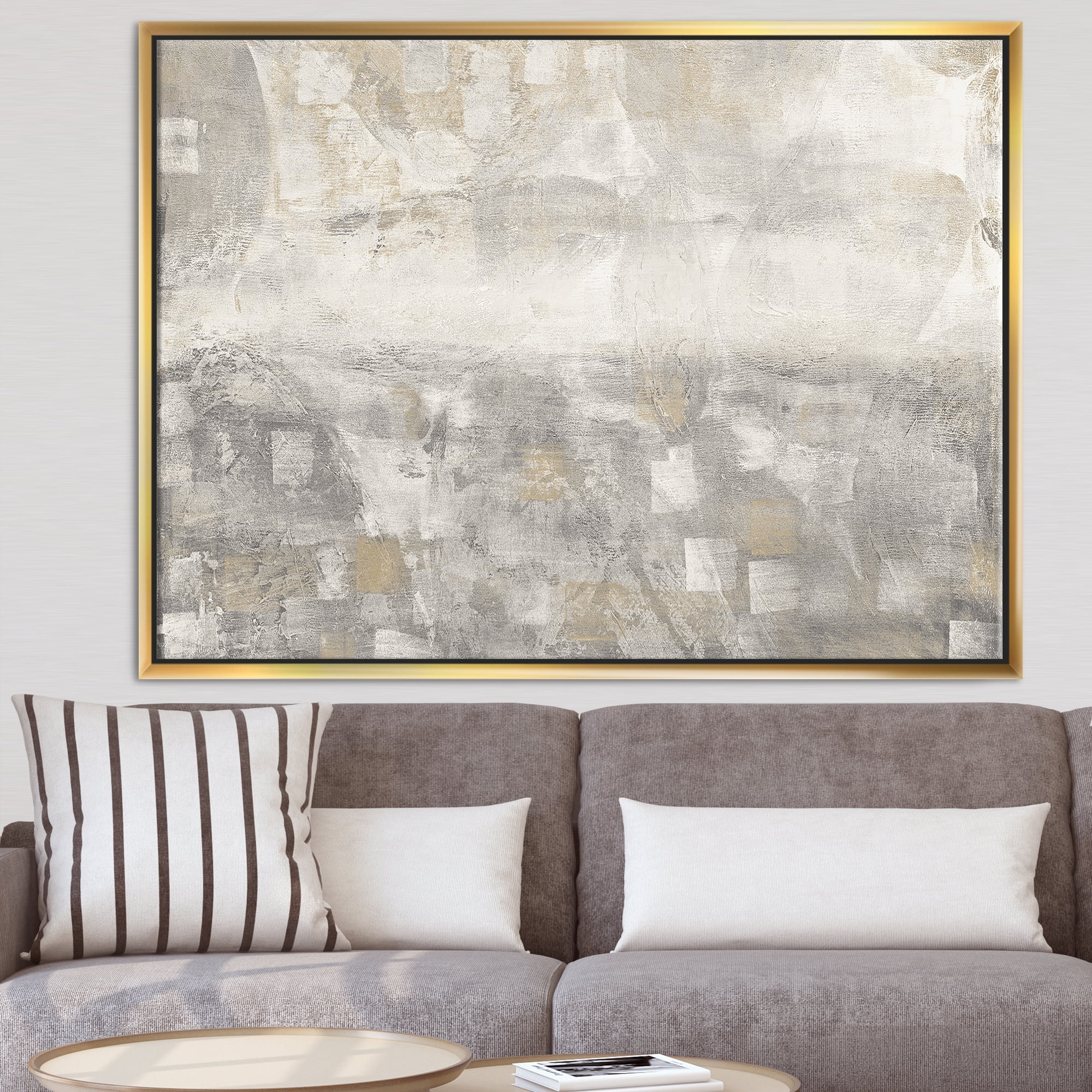 Designart ' Gray Abstract Watercolor ' Contemporary Framed Canvas