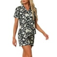 thumbnail image 4 of INSPIRAR CHIC Ropa de descanso para mujeres, pijama de verano con camisa de botones y pantalones cortos, conjunto L negro-blanco, 4 of 6