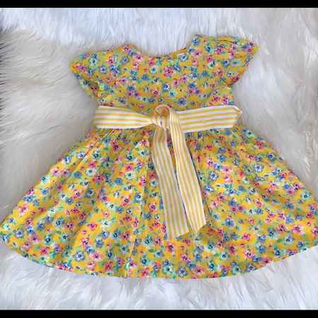 Polo Ralph Lauren Girls YELLOW MULTI Fit-&-Flare Floral Print Dress US 12M