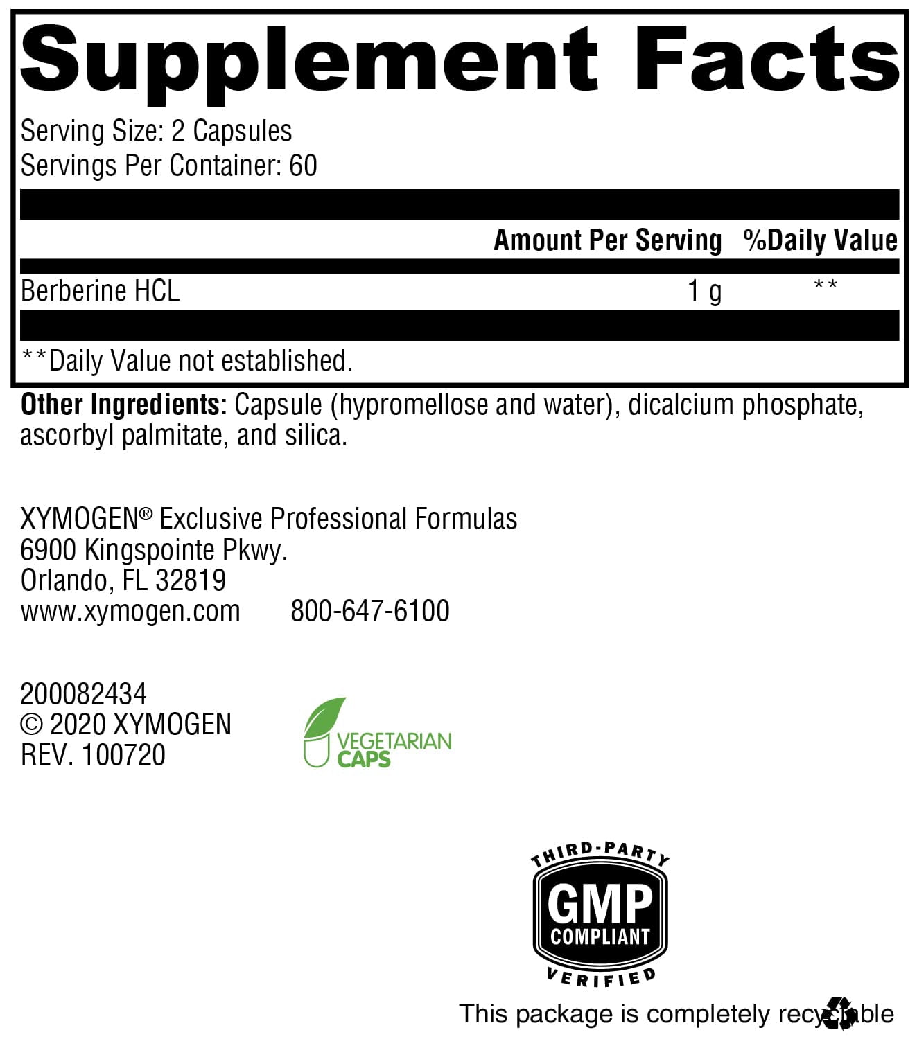 XYMOGEN Berberine Supplement - Metabolism + Immune Support Supplement - HCL Supplement for Low Stomach Acid - Gluten Free + Non-GMO (120 Capsules)
