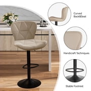 Hawsaiy Modern Bar Stools Set of 4, Adjustable Faux Leather Upholstered Swivel Bar Stools, Counter Height Bar Chairs with Back for Kitchen Island, Khaki