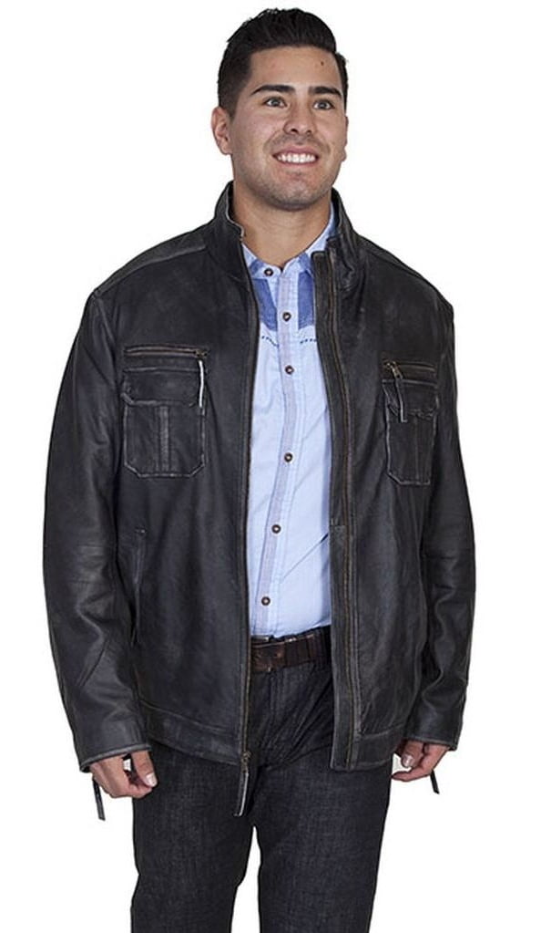 Scully Western Jacket Mens Lambskin Leather Zip Charcoal 118-228 ...