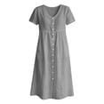 thumbnail image 4 of Horkkom Midi Dresses for Women V Neck Short Sleeve Solid Color Linen Dress Summer Loose Casual Dresses, S-2XL, 4 of 6