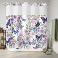 thumbnail image 6 of No Hook Shower Curtain, Pink Flowers Shower Curtains for Bathroom with See Through Top Window, Spring Floral Purple Butterflies Watercolor Waterproof & Washable Bath Curtain Long 72"x78", 6 of 9