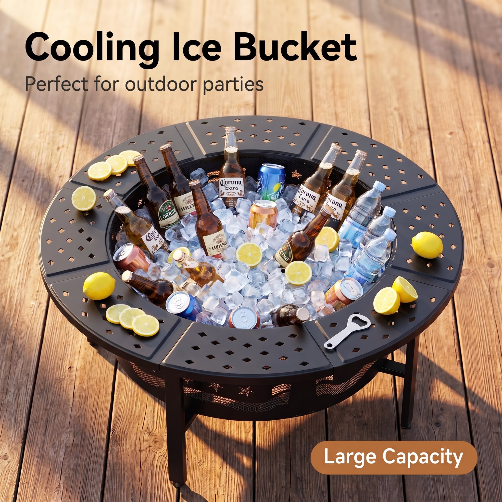 Prilinex 42" Fire Pit Outdoor with Poker, Large Round Fire Pits for Outside with 2 Adjustable Grills, Lid for Patio Backyard BBQ