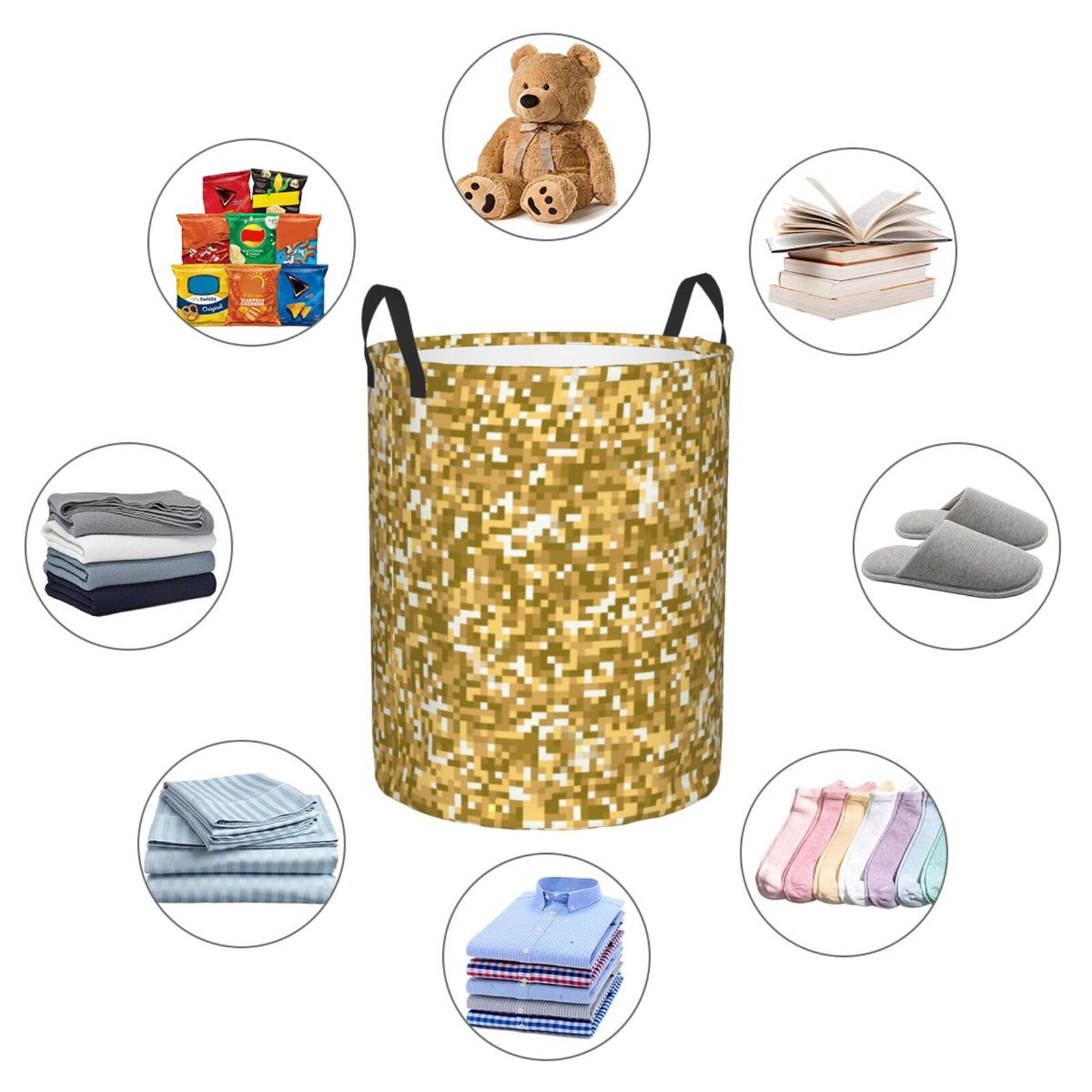 Large Laundry Basket with Handles - Glitter Gold Kids Baby Dirty Clothes Laundry Hamper for Bedroom Aesthetic