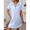 thumbnail image 4 of EASYBRA Women Shirt Dress Cotton Linen Short Sleeve A Line Casual Workwear Mid Length Loose Fit, 4 of 9